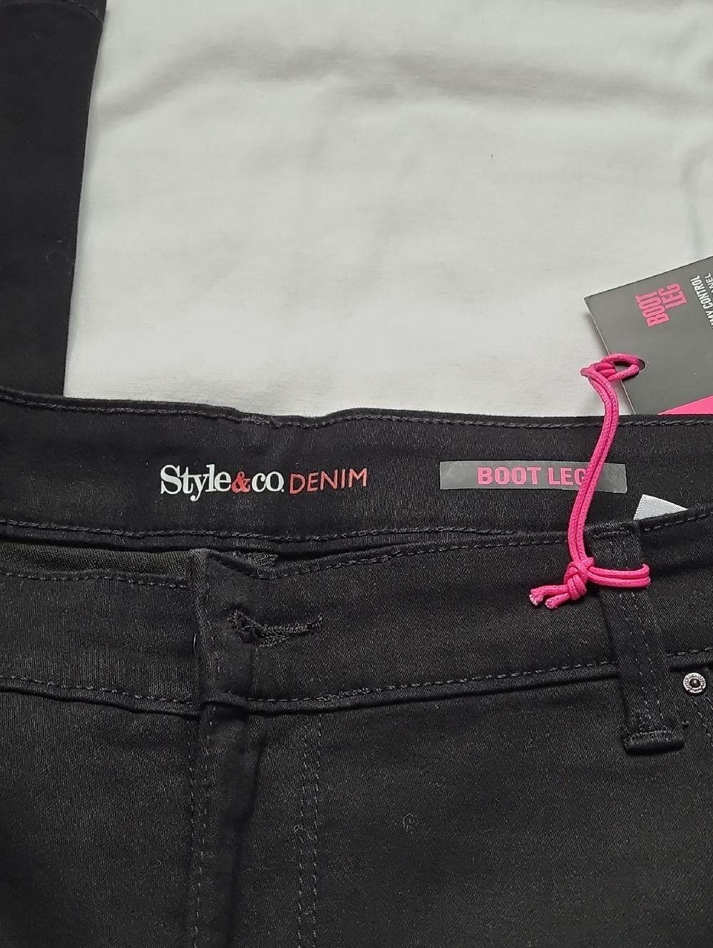 Style & Co. Black Boot Cut Jeans with Pink Tag Accent
